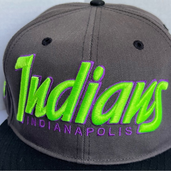Indianapolis Indians 47 Brand MLB Gray Neon Green Embroidered Snapback Hat - Picture 3 of 15